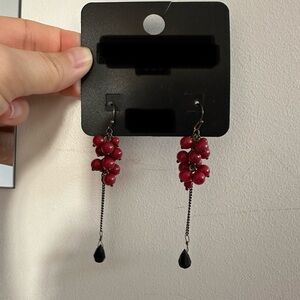 Elegant Red and Black Beaded Earrings
